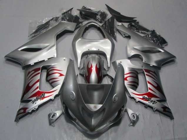 Argent Rouge Flamme Ninja Carénage Moto ZX6R 05-06