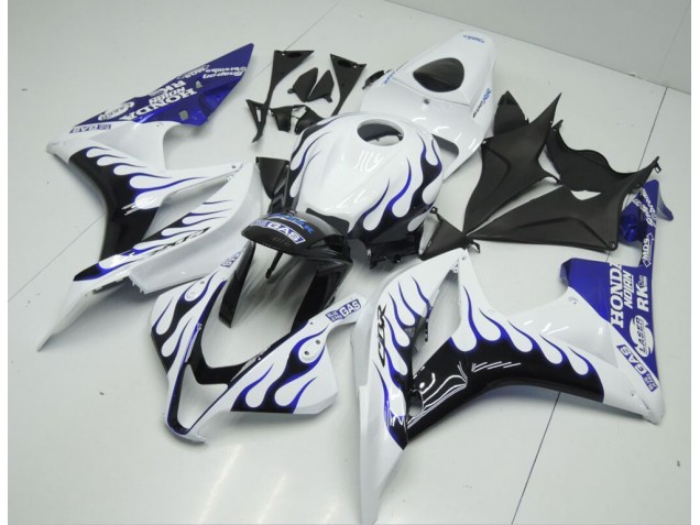 Blanc Bleu Flamme Carénage Moto CBR 600 RR 07-08 Blanc Bleu Flamme Carénage Moto CBR 600 RR 07-08