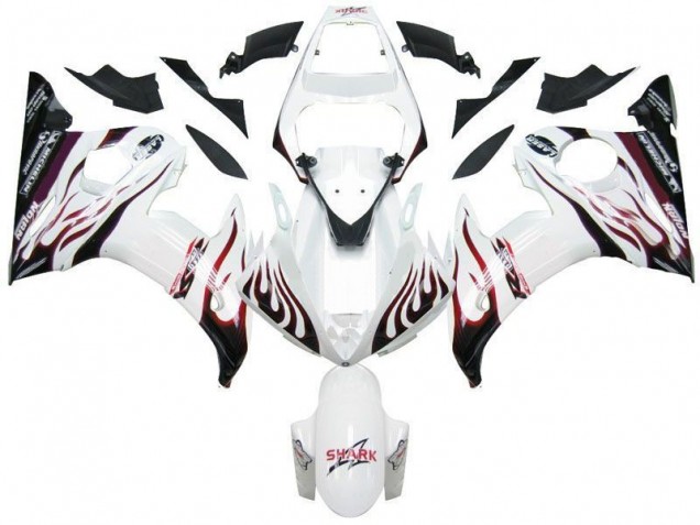 Blanc Noir Rouge Flamme Carénage Moto R6 03-05