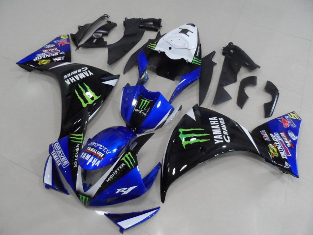 Bleu Noir Monster Carénages Moto R1 12-14 Bleu Noir Monster Carénages Moto R1 12-14