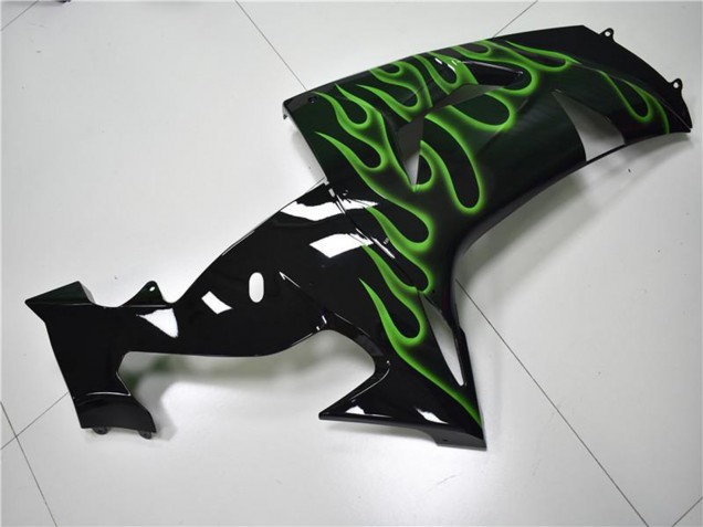 Carénages Moto Kawasaki ZX10R 2006-2007 - Noir Brillant Vert Flamme