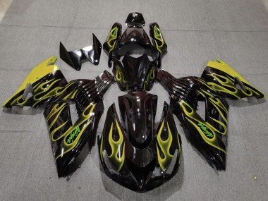 Carénages Moto Kawasaki ZX14R 2006-2011 - Noir Brillant Jaune Flamme