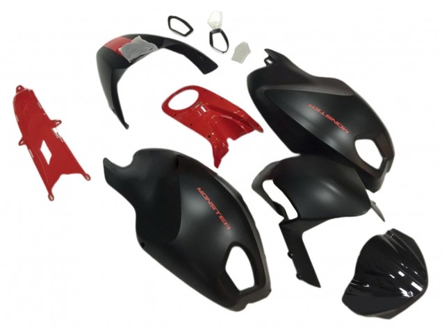Carénages Moto Ducati Monster 696 796 1100 1100S 2008-2012 - Rouge Noir Mat Monstre