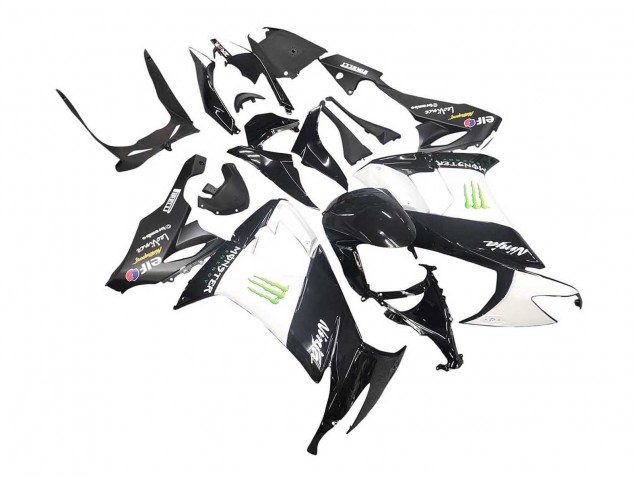 Carénages Moto Kawasaki ZX10R 2008-2010 - Noir Brillant Blanc Vert Monstre Elf