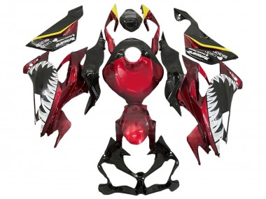 Carénages Moto Kawasaki ZX6R 2013-2018 - Rouge Jaune Noir Blanc Requin