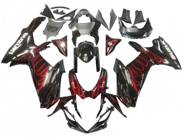 Carénages Moto Suzuki GSXR 600 / GSXR 750 2011-2024 - Noir Brillant Rouge Flamme