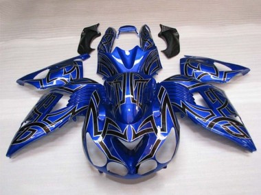 Carénages Moto Kawasaki ZX14R ZZR1400 2006-2011 - Bleu Noir Argent Tribal