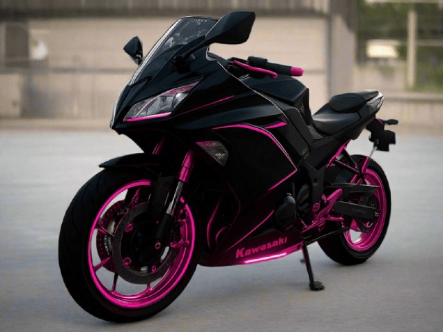 Carénages Moto Kawasaki Ninja 650 EX650 2017-2019 - Noir Brillant Rose Bande