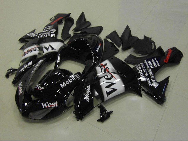 Carénages Moto Kawasaki ZX10R 2006-2007 - Noir Brillant Blanc West Rouge