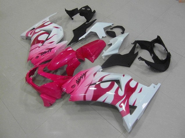 Carénages Moto Kawasaki ZX250R 2008-2012 - Blanc Rose Flamme
