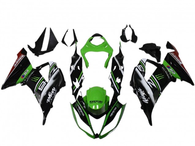 Carénages Moto Kawasaki ZX6R 2013-2018 - Vert Noir Blanc Elf Monstre