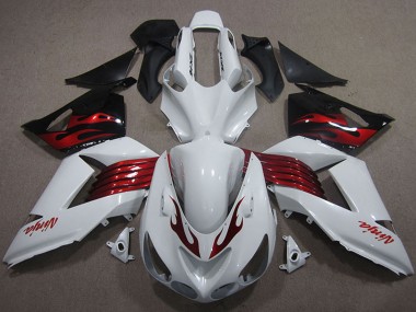 Carénages Moto Kawasaki ZX14R ZZR1400 2006-2011 - Blanc Rouge Noir