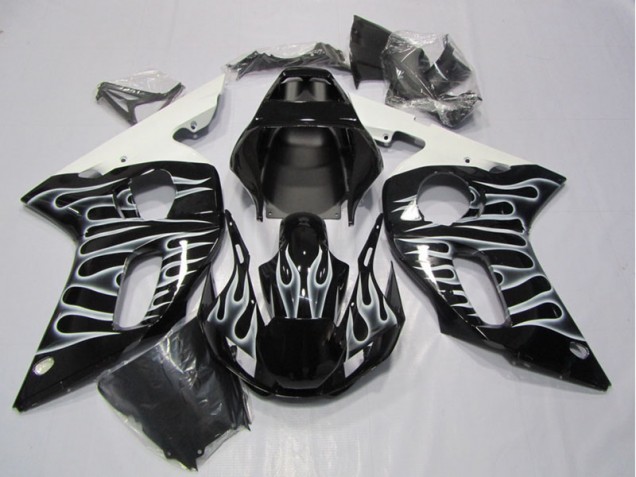 Noir Blanc Flamme Carénage Moto R6 98-02 Noir Blanc Flamme Carénage Moto R6 98-02