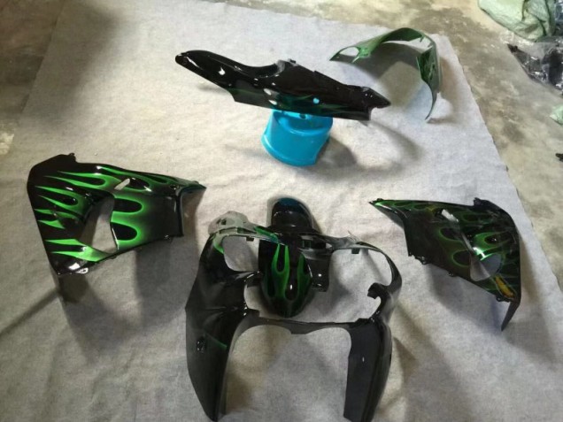 Noir Brillant Vert Flamme Carénage Moto ZX9R 02-03 Noir Brillant Vert Flamme Carénage Moto ZX9R 02-03