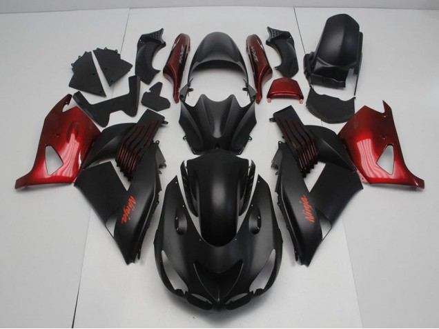 Noir Mat et Rouge Carénage Moto ZX14R ZZR 1400 06-11 Noir Mat et Rouge Carénage Moto ZX14R ZZR 1400 06-11