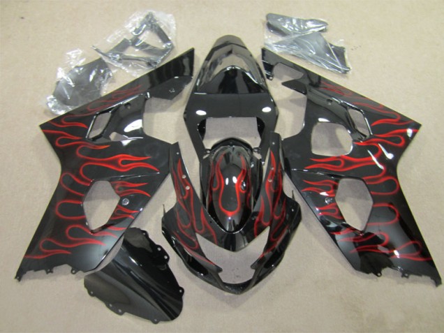 Noir Rouge Flamme Carénage Moto GSXR 600 K4 04-05 Noir Rouge Flamme Carénage Moto GSXR 600 K4 04-05