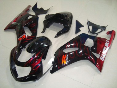 Noir Rouge Flamme Carénage Moto GSXR 750 K1 K2 K3 01-03