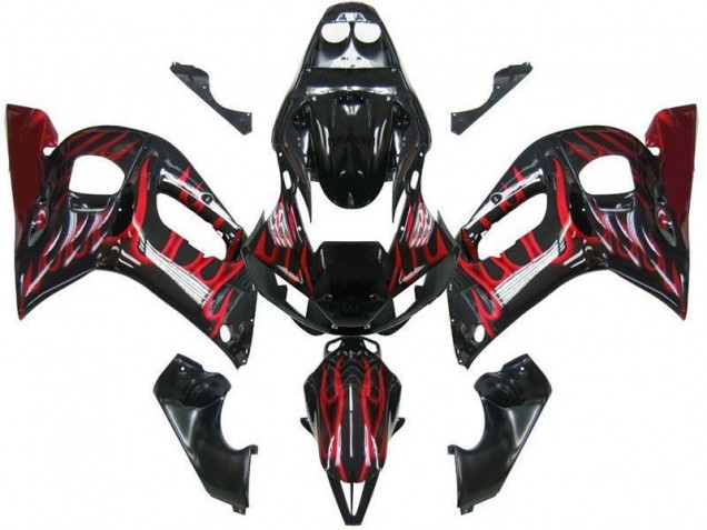 Noir Rouge Flamme Carénage Moto R6 98-02 Noir Rouge Flamme Carénage Moto R6 98-02