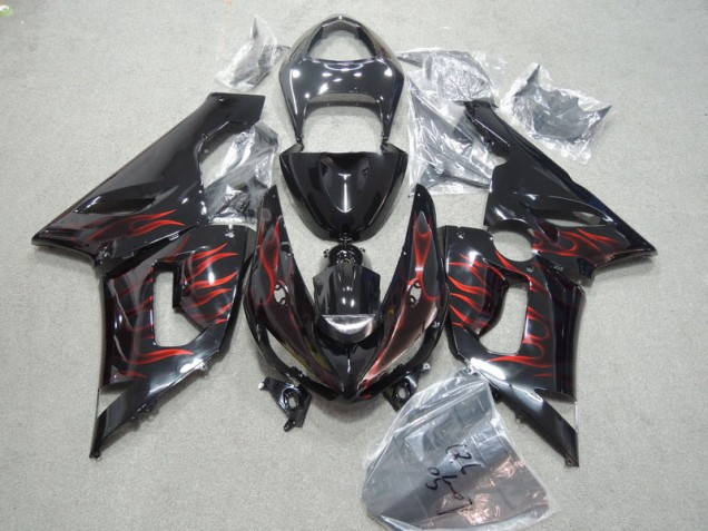Noir Rouge Flamme Carénages Moto ZX6R 05-06