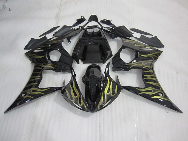 Noir avec Jaune Flamme Carénage Moto R6 03-05