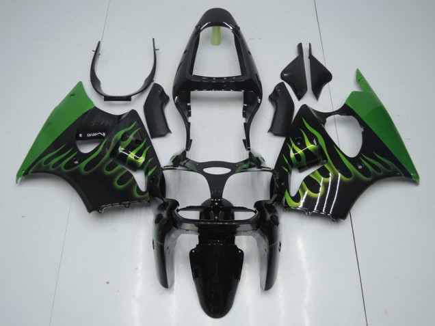 Noir avec Vert Flamme Carénage Moto ZX6R 00-02 Noir avec Vert Flamme Carénage Moto ZX6R 00-02