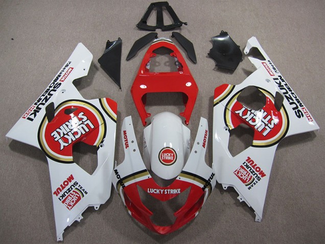 Rouge Blanc Lucky Strike Motul Carénage Moto GSXR 600 K4 04-05 Rouge Blanc Lucky Strike Motul Carénage Moto GSXR 600 K4 04-05