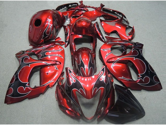 Rouge avec Noir Flamme Carénage Moto GSXR 1300 Hayabusa 96-07 Rouge avec Noir Flamme Carénage Moto GSXR 1300 Hayabusa 96-07